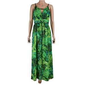Sheri Martin Maxi Sleeveless Dress Corded Strap Accent Beads Green & Blue Size 8